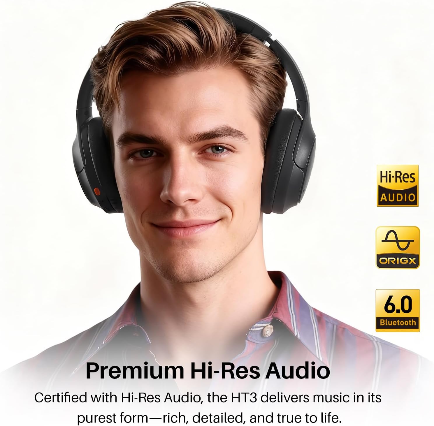 TOZO HT3 Hybrid Noise Cancelling Wireless Headphones, 90H Over Ear Headset | Hi Res Audio, AI Voice Assistant, Dual Device Connection, 32 Custom EQs, Built In 5 Mics, ANC, Foldable, Bluetooth 6.0 - Image 2