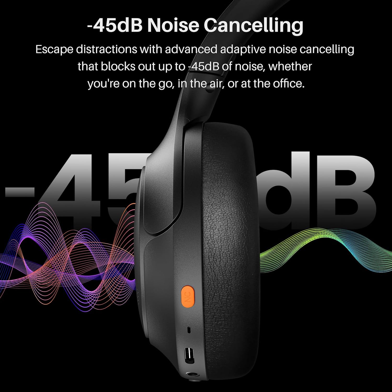 TOZO HT3 Hybrid Noise Cancelling Wireless Headphones, 90H Over Ear Headset | Hi Res Audio, AI Voice Assistant, Dual Device Connection, 32 Custom EQs, Built In 5 Mics, ANC, Foldable, Bluetooth 6.0 - Image 4