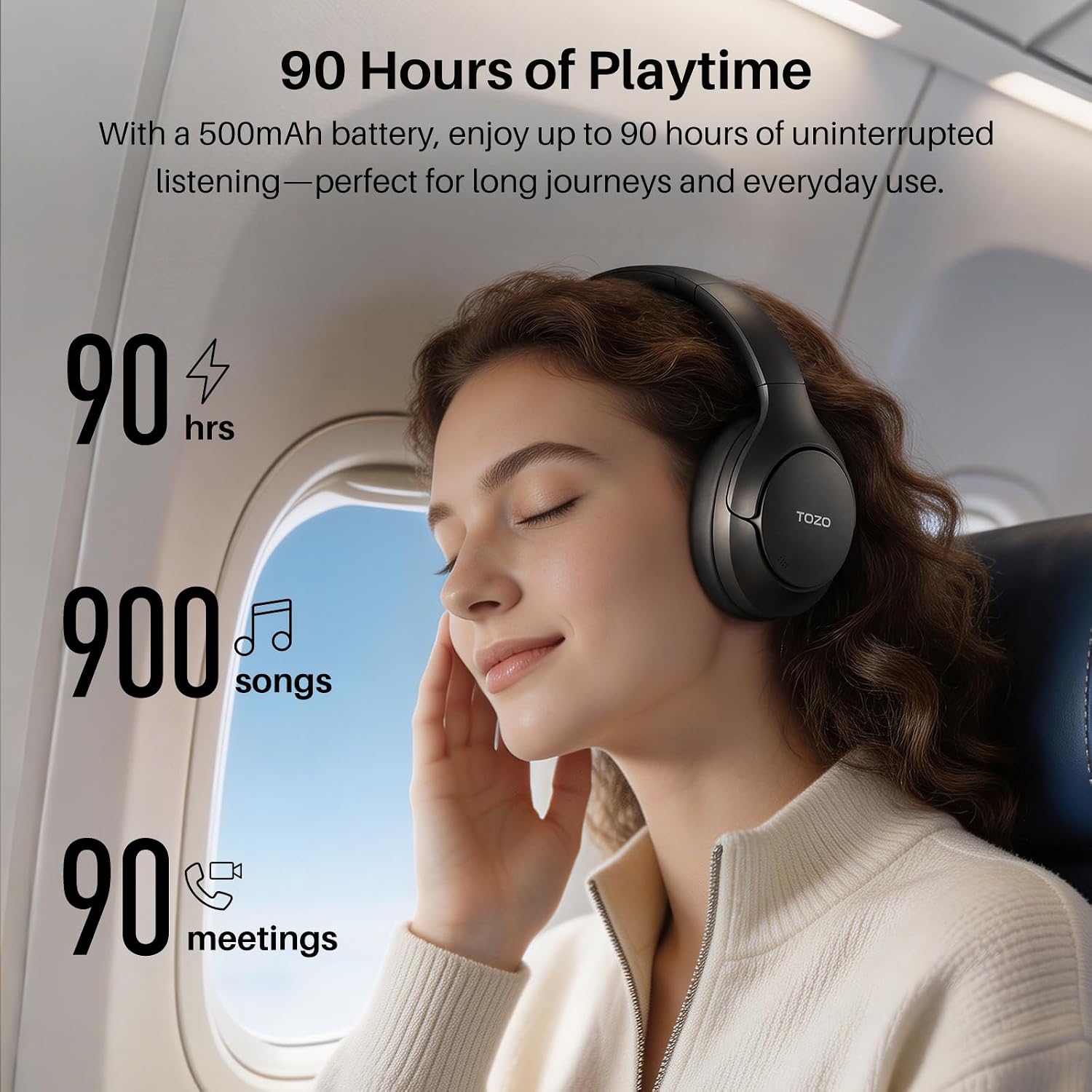 TOZO HT3 Hybrid Noise Cancelling Wireless Headphones, 90H Over Ear Headset | Hi Res Audio, AI Voice Assistant, Dual Device Connection, 32 Custom EQs, Built In 5 Mics, ANC, Foldable, Bluetooth 6.0 - Image 5