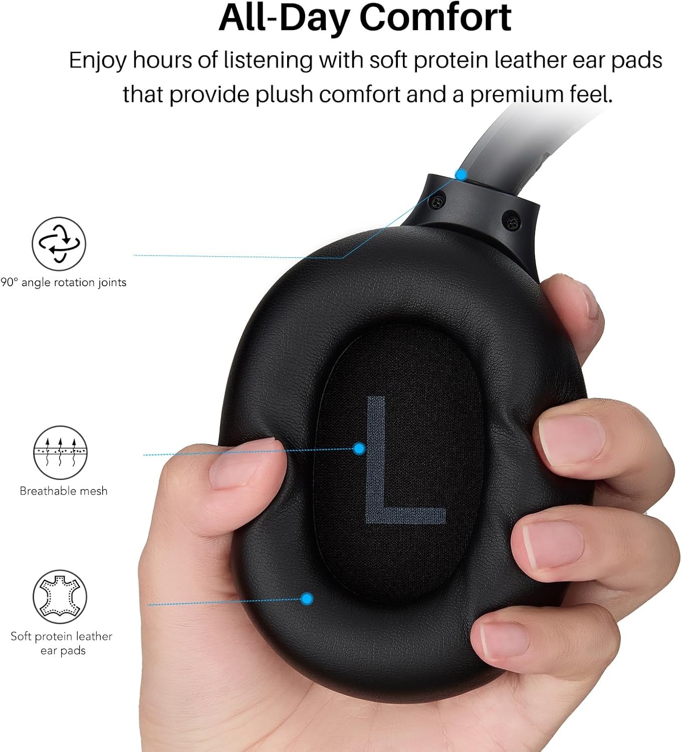 TOZO HT3 Hybrid Noise Cancelling Wireless Headphones, 90H Over Ear Headset | Hi Res Audio, AI Voice Assistant, Dual Device Connection, 32 Custom EQs, Built In 5 Mics, ANC, Foldable, Bluetooth 6.0 - Image 8