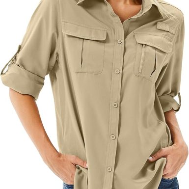 Women's UPF 50 Long Sleeve Sun Protection Safari Fish Hiking Shirts